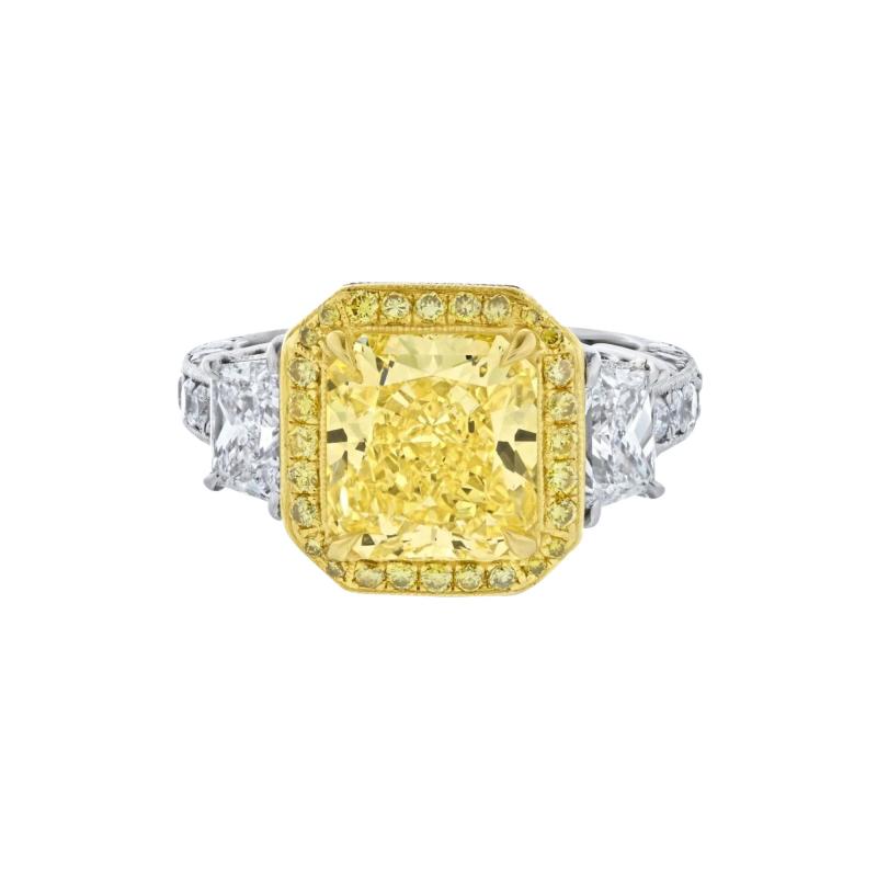 3 CARAT RADIANT CUT FANCY INTENSE YELLOW DIAMOND ENGAGEMENT RING