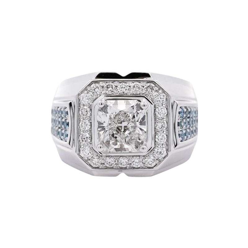 3 Carat Radiant Cut G VS2 Lab Grown Diamond 14K White Gold Mens Ring