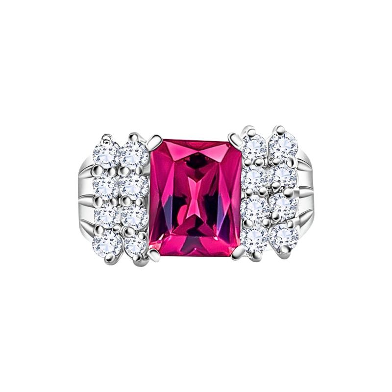 3 Carat Radiant Cut Vivid Pink Purple Tourmaline and Diamond Platinum Ring