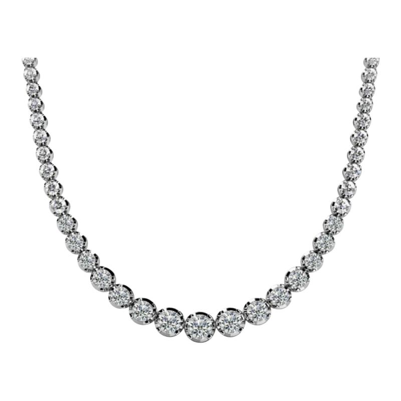 3 Carat Round Diamond Platinum Graduated Tennis Necklace