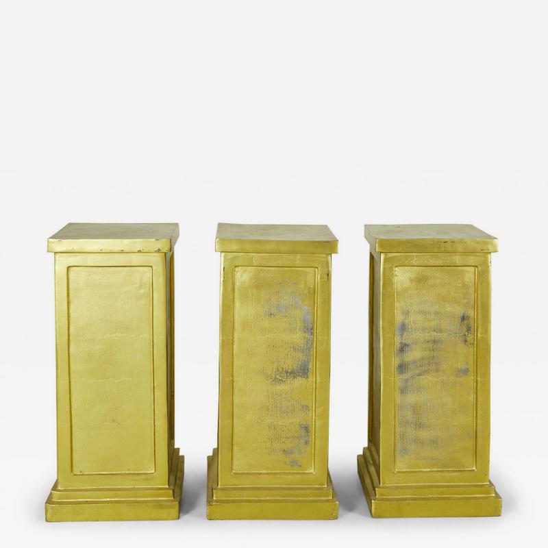 3 Contemporary Gold Painted Metal Square Pedestals