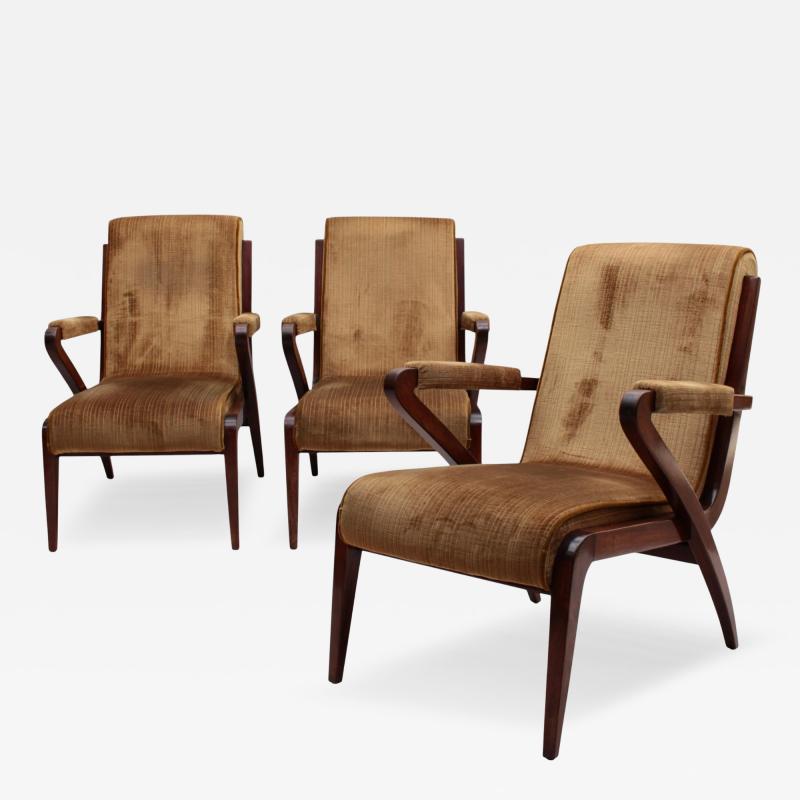 3 Fine French 1960s Mahogany Armchairs