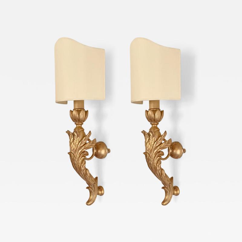 3 Pairs of Italian Neoclassical Giltwood Large Wall Lights with Shades