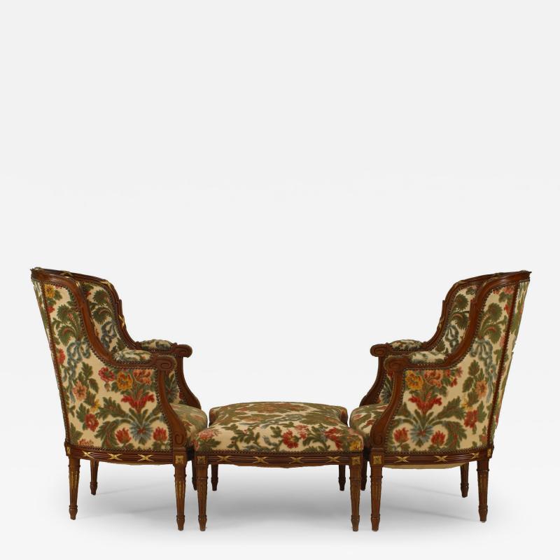 3 Piece Set of French Louis XVI Velvet Berg res