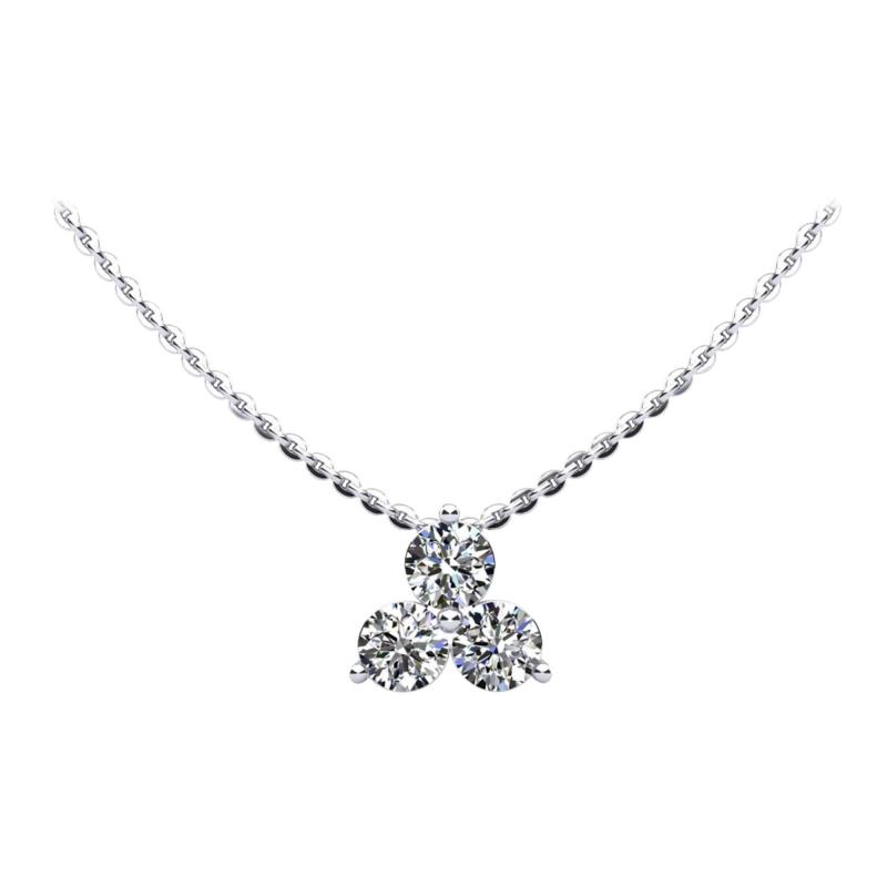 3 Stone Diamond Mini Triangle Pendant Necklace 14K White Gold