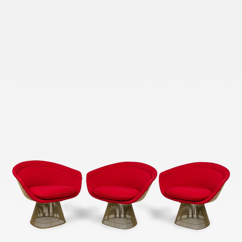 3 Warren Platner for Knoll International Mid Century Steel and Red Upholstery Lo