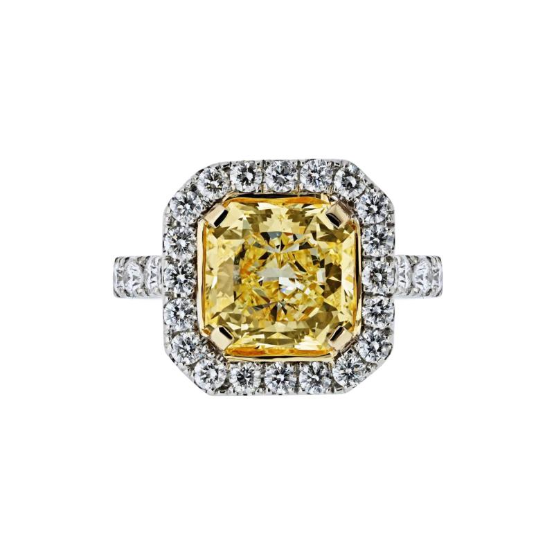 3 carat Radiant Cut Diamond Fancy Yellow GIA Halo Engagement Ring