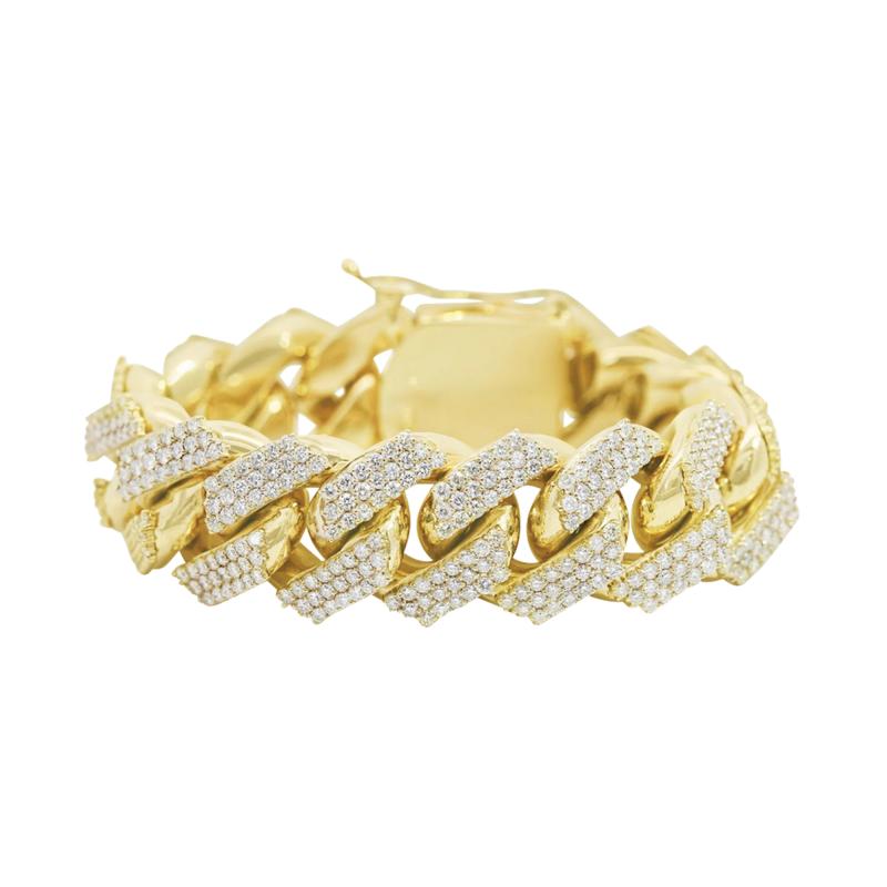 30 Carat Diamond 14K Yellow Gold Miami Cuban Link Chain Bracelet