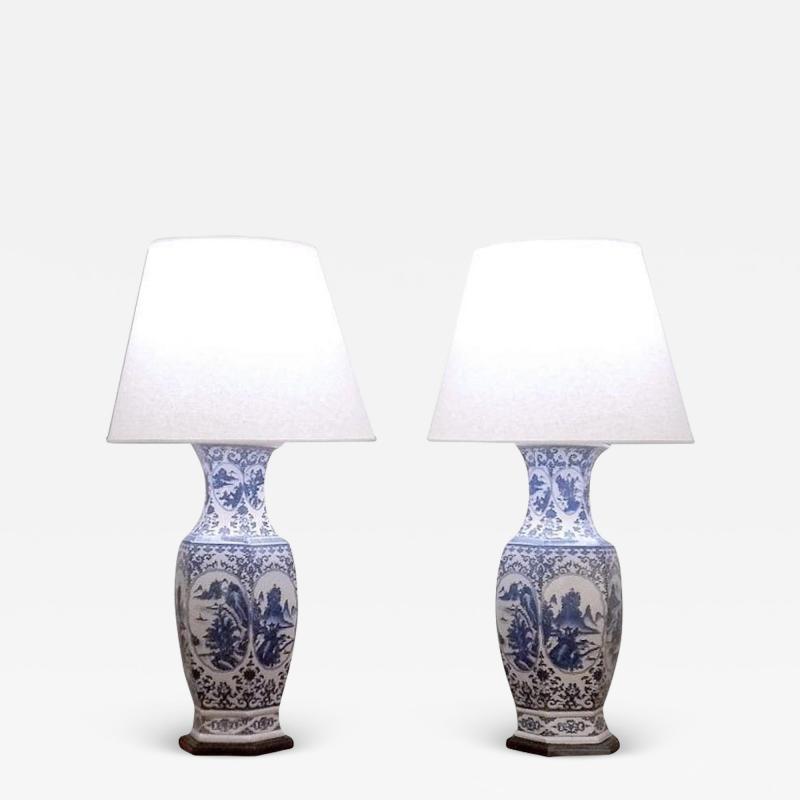 3032 Pair of Chinese Blue and White Porcelain Vases Wired as Lamps