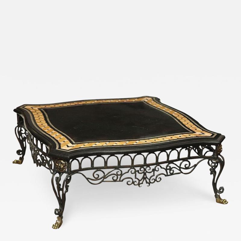 3107 Pietra Dura Marble Top Coffee Table on a Steel and Brass Base