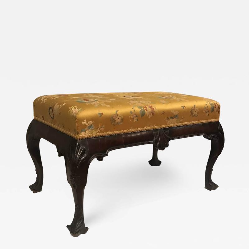 3113 18th Century Irish Upholstered Mahogany Bench Stool with Trifid Feet