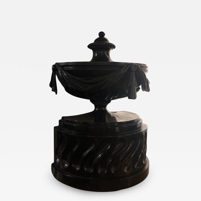 3172 Early 19th Century Neoclassical Carved and Ebonized Wooden Urn