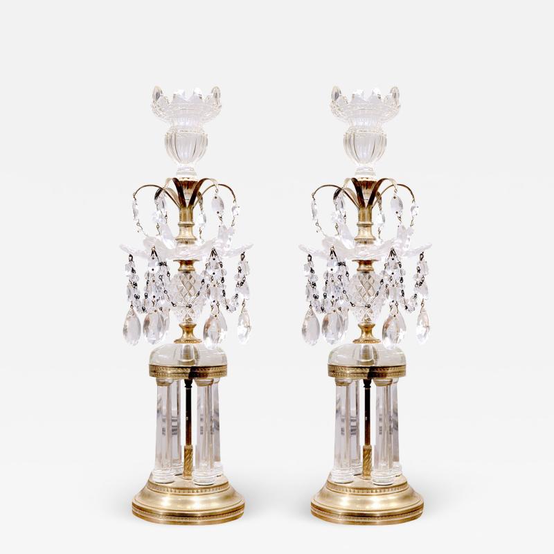 3188 Pair of Regency Style Brass and Cut Glass Girandoles
