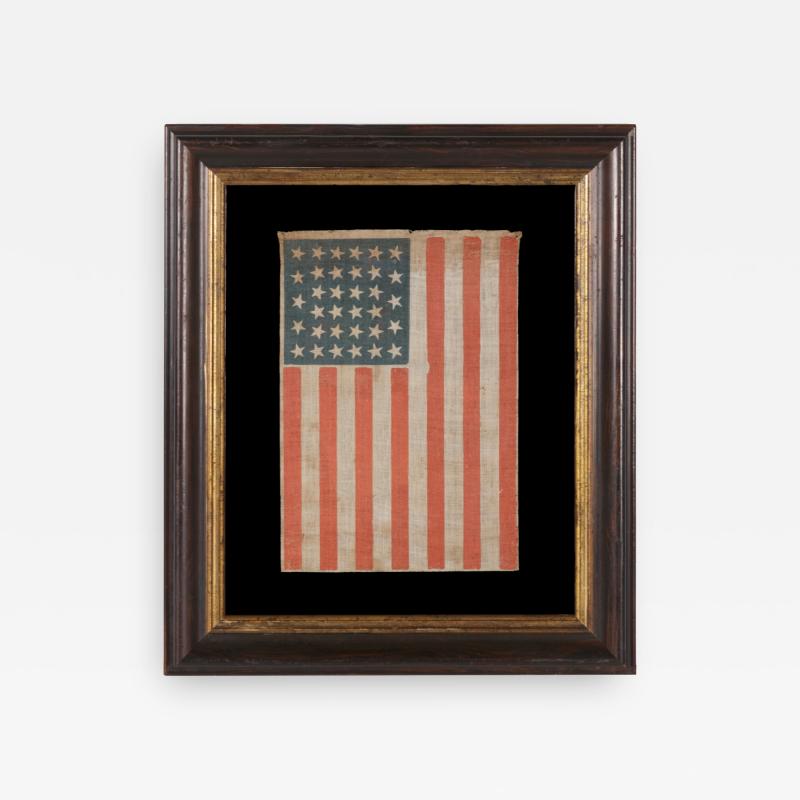 34 Stars In A Lineal Arrangement on a Antique American Parade Flag