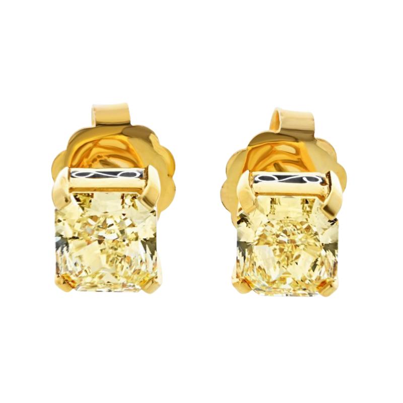 4 04cttw Radiant Cut Fancy Yellow Diamond Stud Earrings