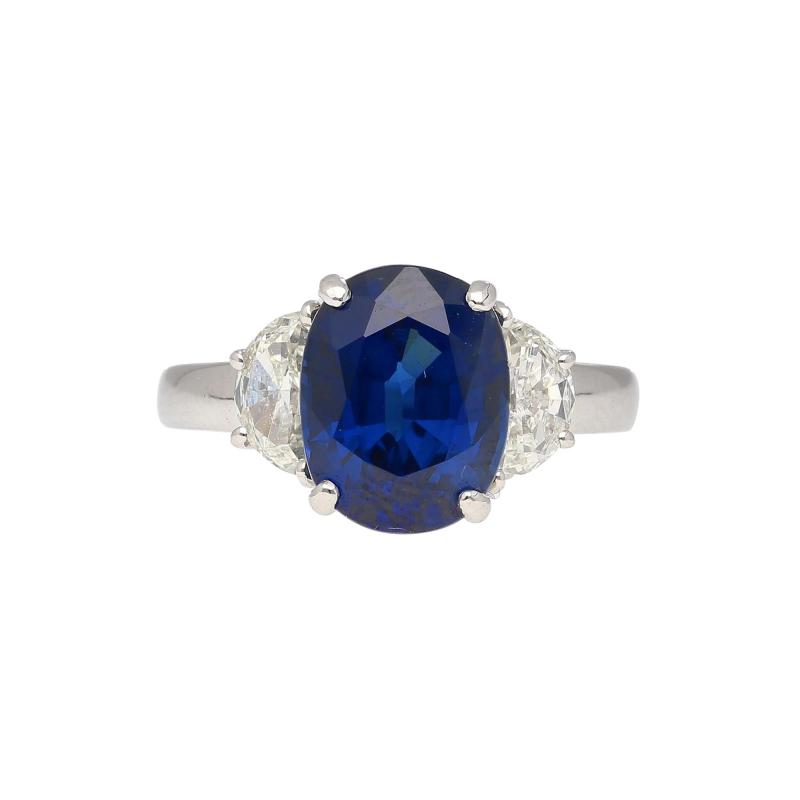 4 22 Carat Vivid Blue Oval Cut Sapphire Diamond 3 Stone Ring