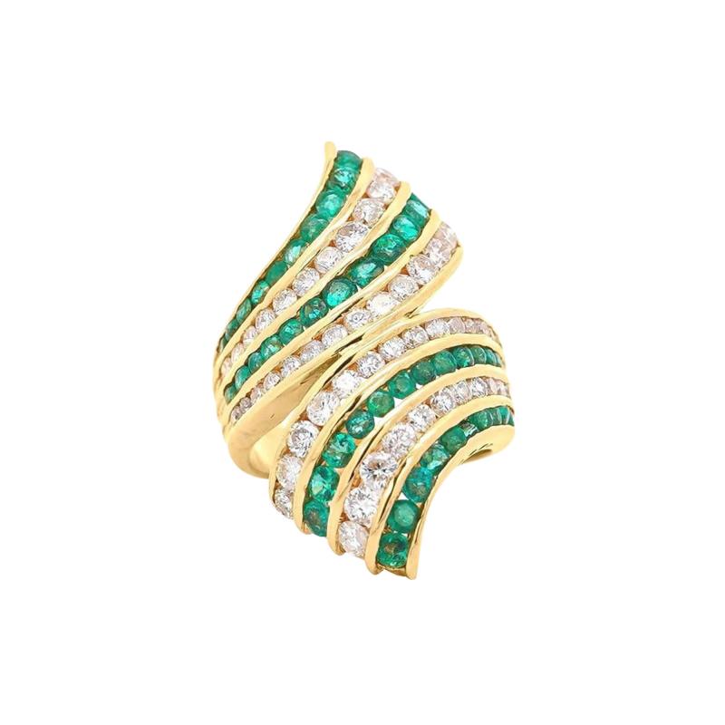 4 42 Carat Emerald Diamond Pave 18K Gold Bypass Cluster Ring