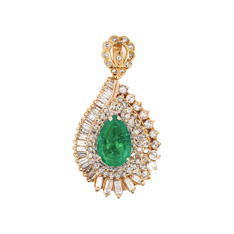 4 5 Carat Pear Cut Colombian Emerald Diamond 18K Pendant Necklace