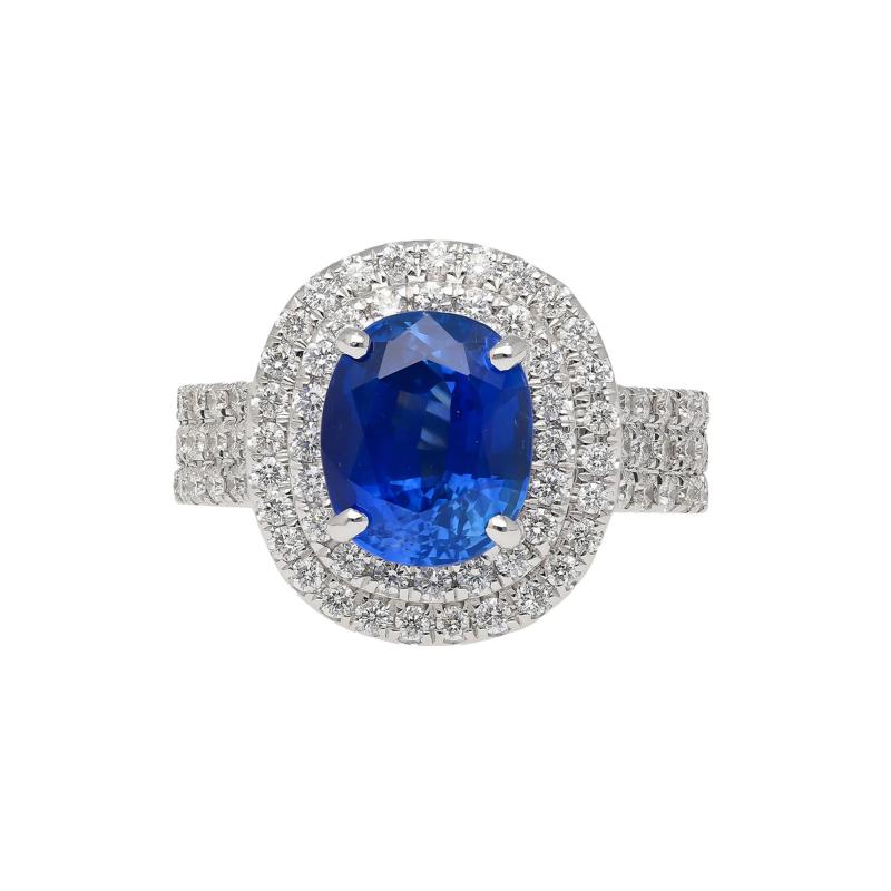 4 73 Carat GRS Certified Oval Blue Sapphire Double Diamond Halo Ring