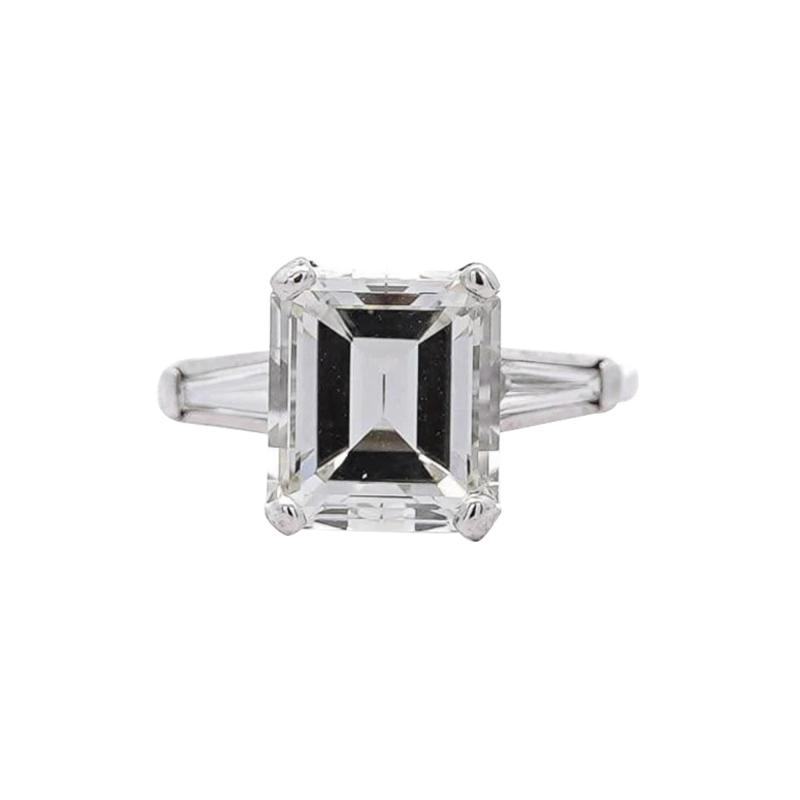 4 78 Carat Asscher Tapered Baguette Diamond Platinum 3 Stone Engagement Ring