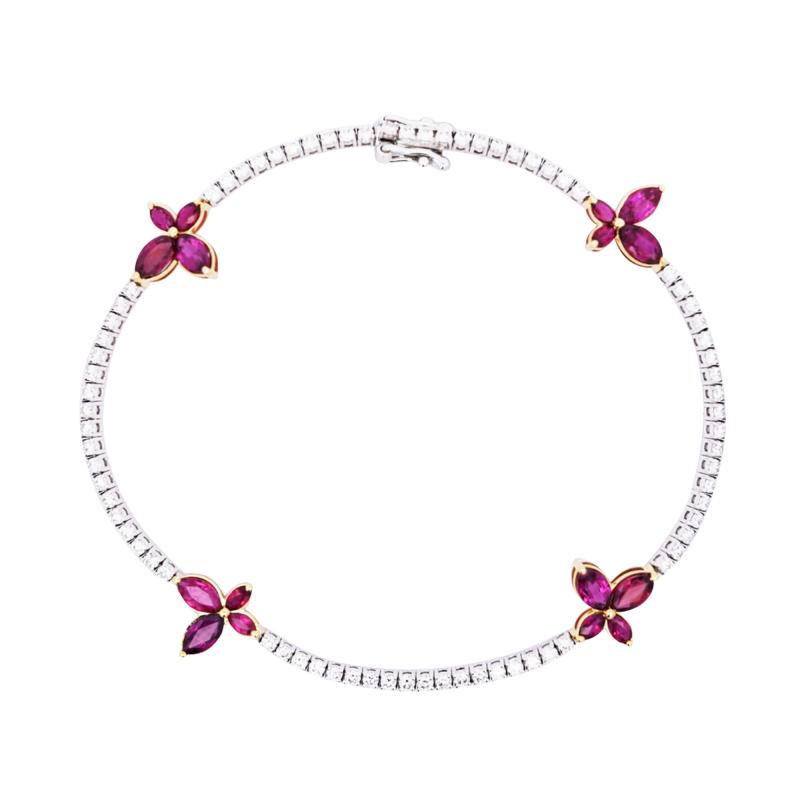 4 Carat Ruby Butterfly and Diamond Charm Tennis Bracelet