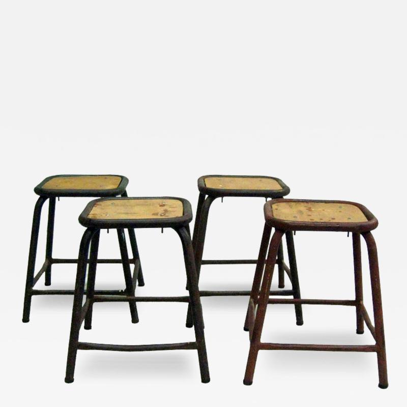 4 French Mid Century Modern Industrial Iron Stools Benches