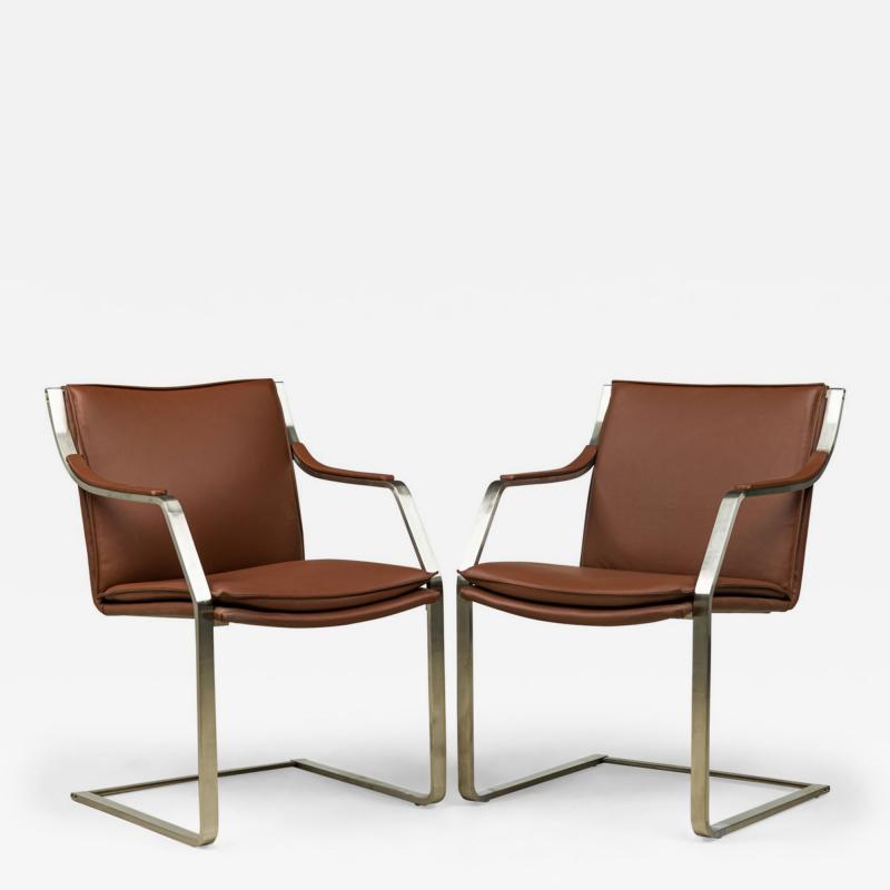 4 Lisbon Contemporary Modern Clay Brown Leather and Polished SIlver Metal Ar