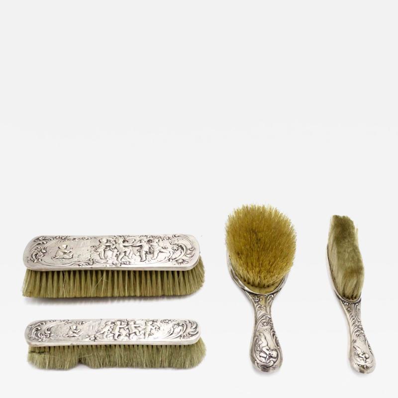 4 Piece French Louis XV Silver Vanity Brush Set