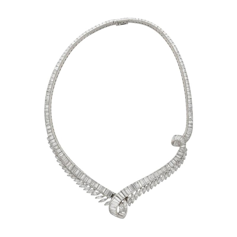 40 Carat Marquise And Baguette Cut Diamond Chandelier Platinum Choker Necklace