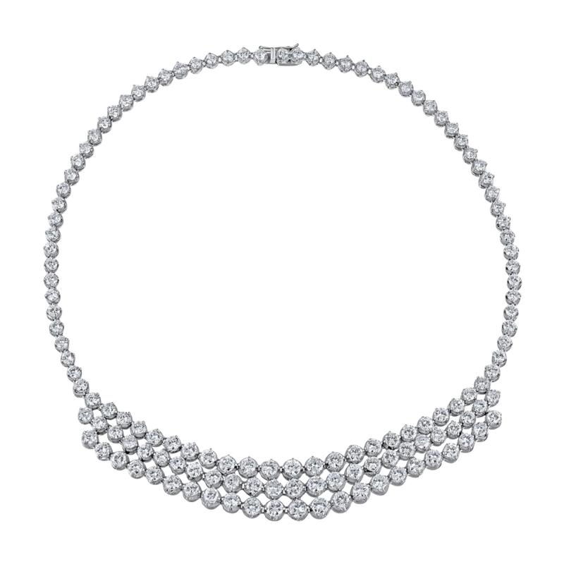 40 Carat Round Brilliant Diamond Platinum 3 Row Chandelier Necklace