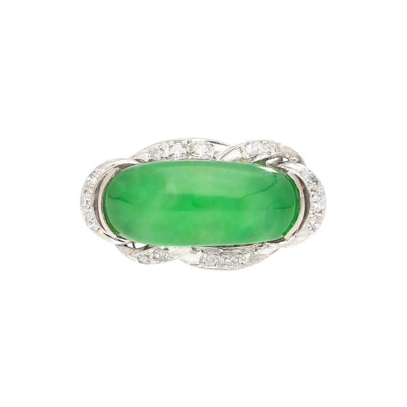 5 29 Carat Type A Jade Diamond in Ornate Saddle Top 18K White Gold Ring