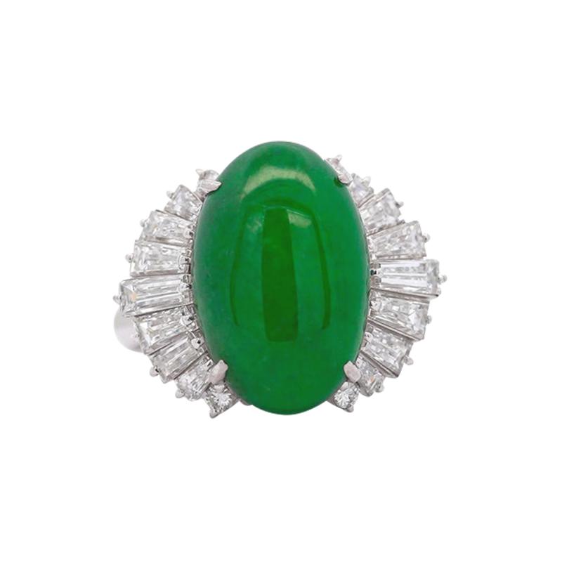 5 32 Carat Natural Jadeite Jade and Diamond Filigree Platinum Ballerina Ring