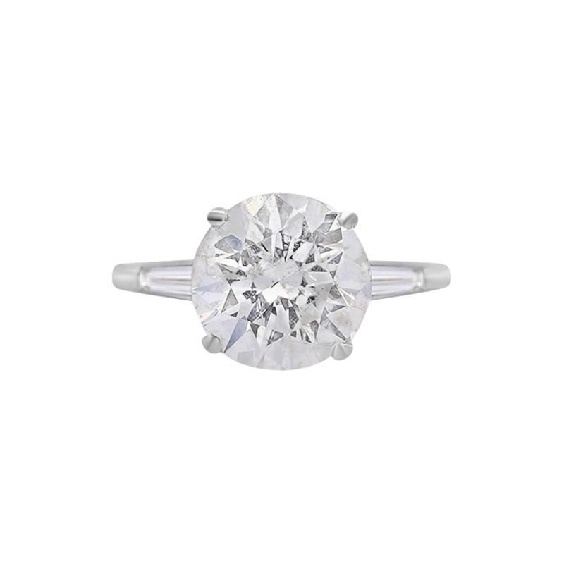 5 58 Carat G I1 Round Cut Diamond Baguette Side 3 Stone Engagement Ring