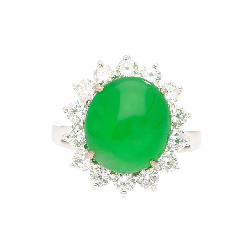 5 74 Carat Grade A Green Jade with Round Cut Diamond Halo Ring