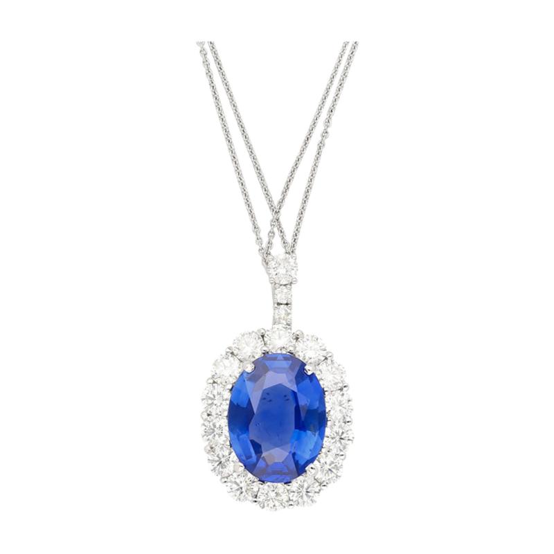 5 83 Carat Oval No Heat Sri Lanka Blue Sapphire Diamond Pendant in Platinum