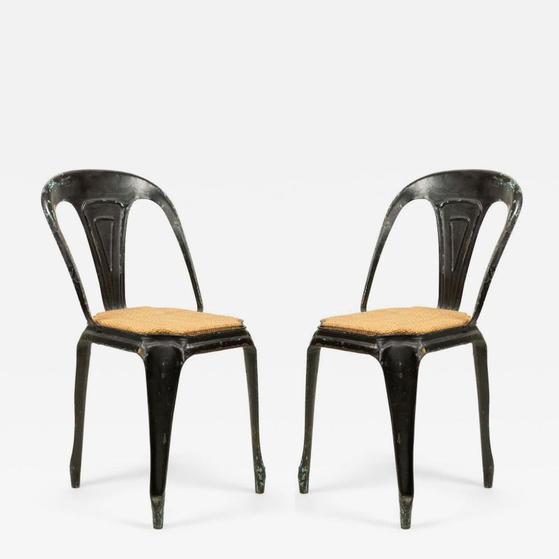 5 French Art Deco Metal Cafe Side Chairs