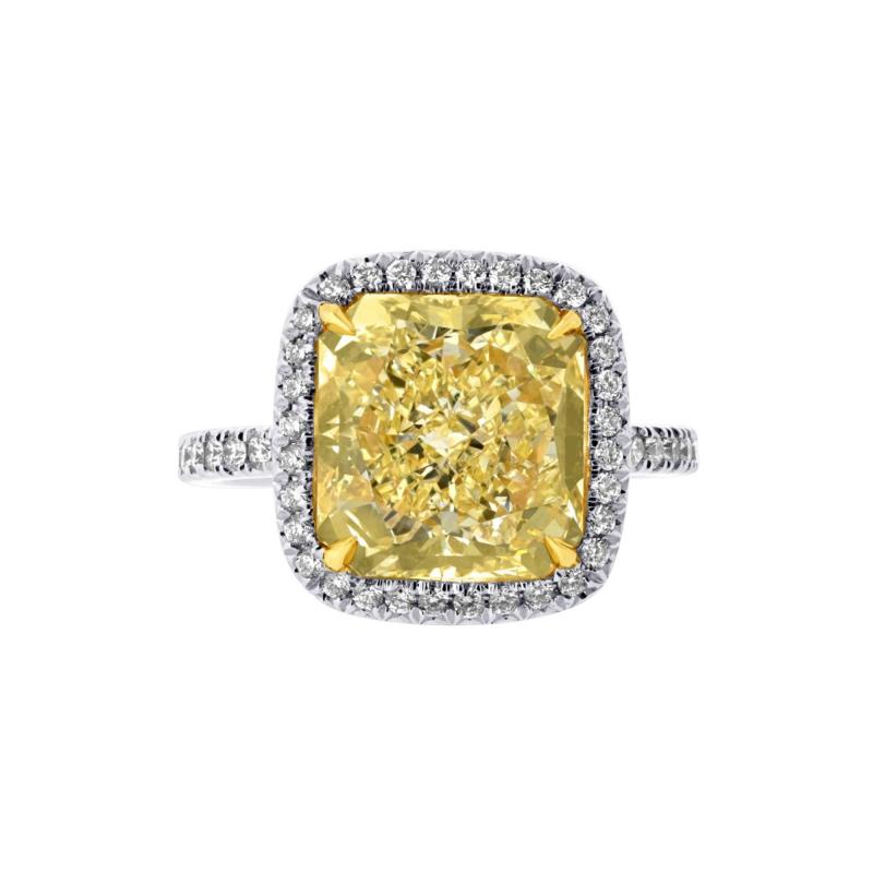 5 carat Radiant Cut Diamond Fancy Intense Yellow Halo Engagement Ring