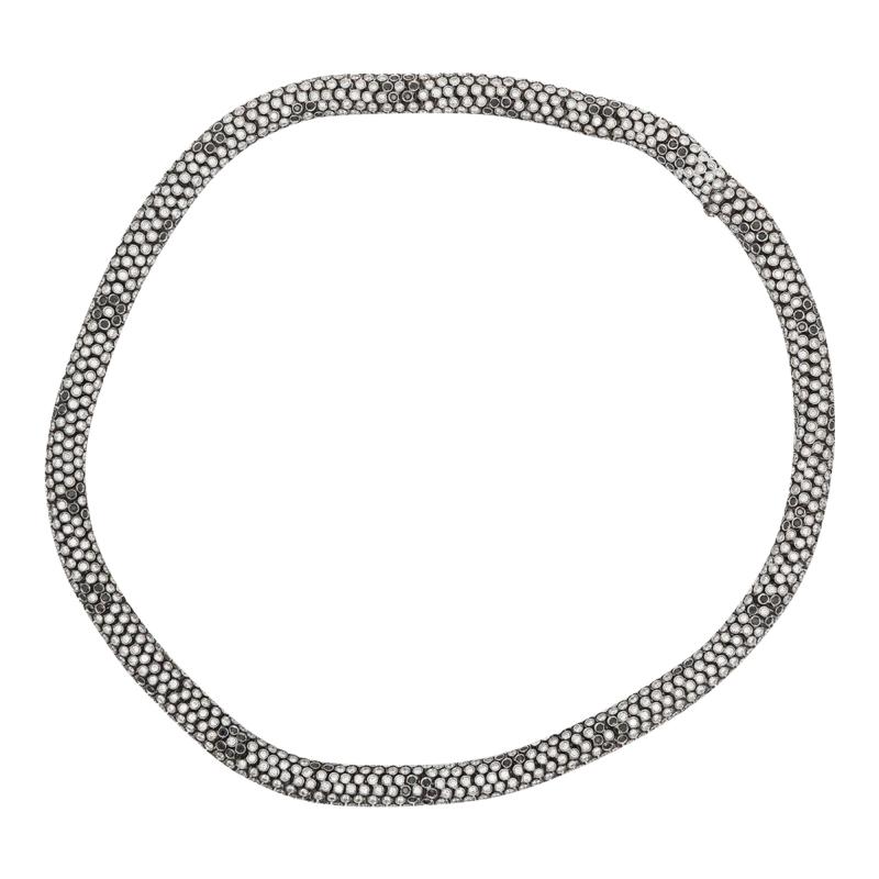 50 Carat Round Cut Diamond Cylinder Undulating Necklace in 18k