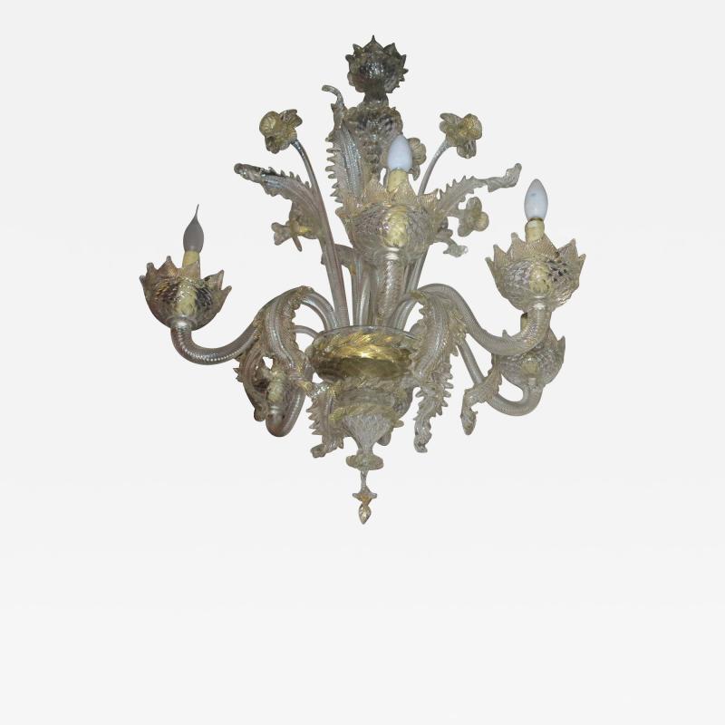 50 Chandelier with 6 lights arms with sconces pair Murano crystal and gold