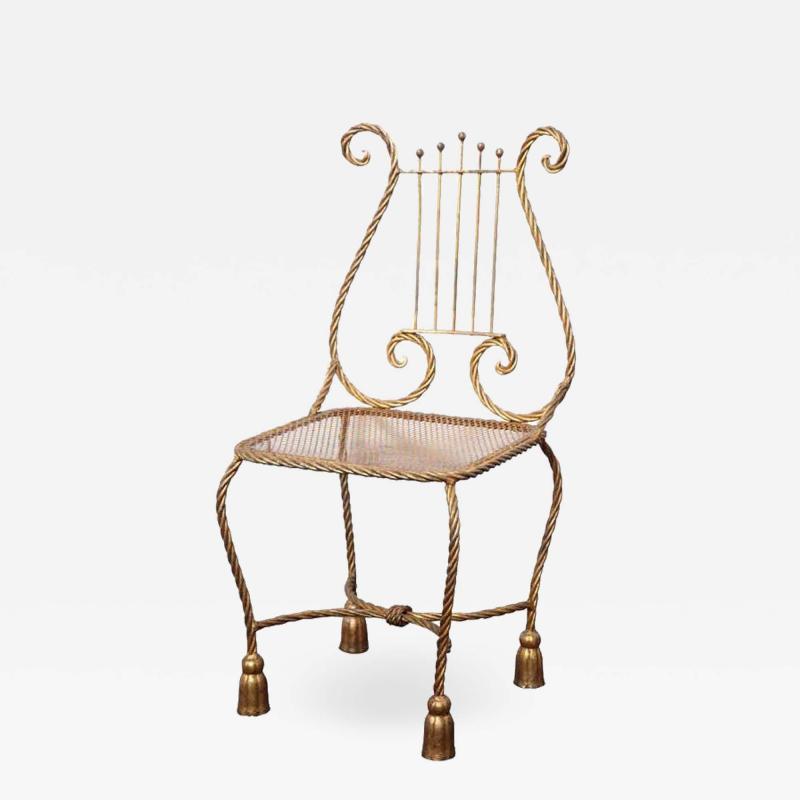 50s Gilded Decorator Lira Metal Side Chair