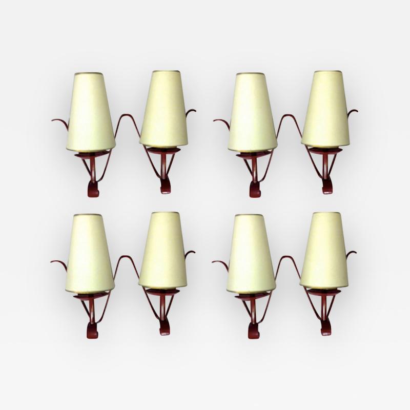 50s Set of 4 Two Lights Red Lacquered Sconces