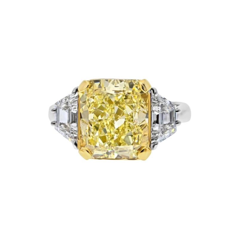 7 05 CARAT RADIANT CUT FANCY YELLOW VS2 CLARITY THREE STONE ENGAGEMENT RING