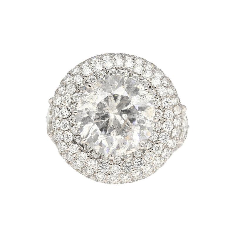 7 71 Carat Round Cut I2 Natural Diamond Cluster Ring in 18K White Gold