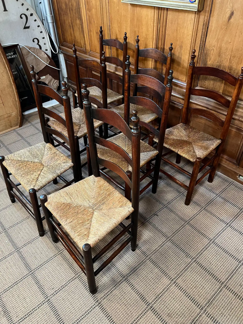 7 Ladder Back Rush Seat Dining Chairs