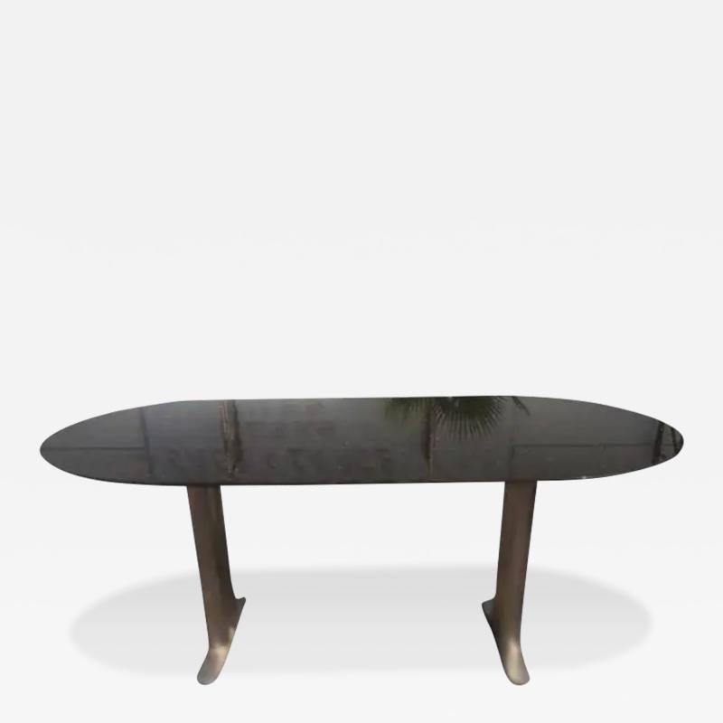 72 John Geiger Brushed Steel And Granite Racetrack Table