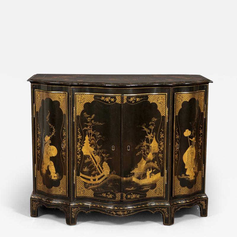 8031 AN IMPOSING SERPENTINE FRONTED CHINOISERIE BLACK LACQUER SIDE CABINET