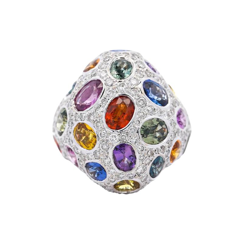 9 31 CTTW Mixed Color Sapphire Amethyst Garnet Diamond Cluster Ring