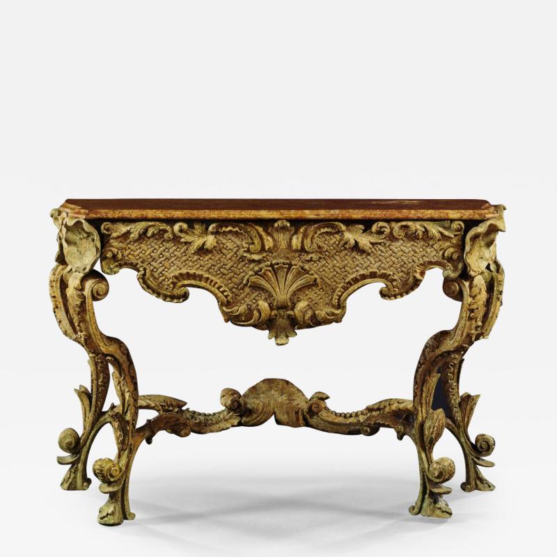 9088 AN EXTRAORDINARY CARVED AND PALE GREEN PAINTED GROTTO TABLE
