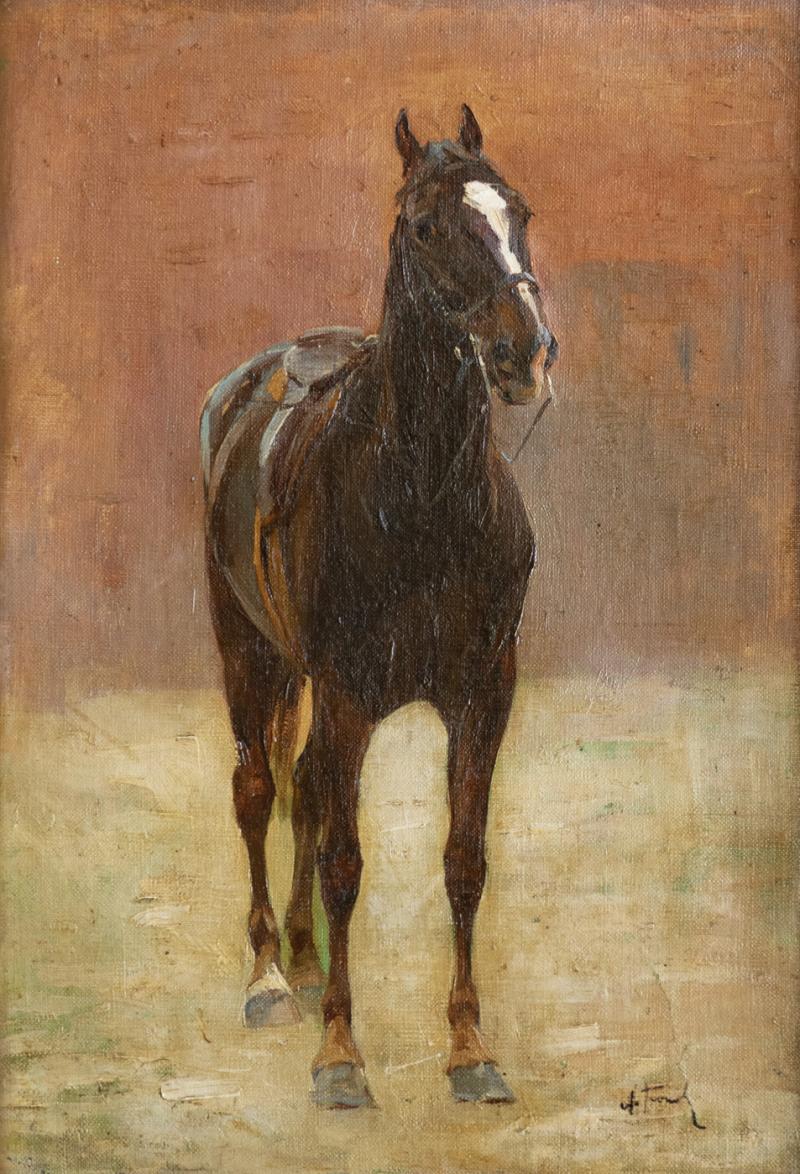 A 19TH CENTURY FRENCH SCHOOL STUDY OF A HORSE OIL ON CANVAS ON BOARD