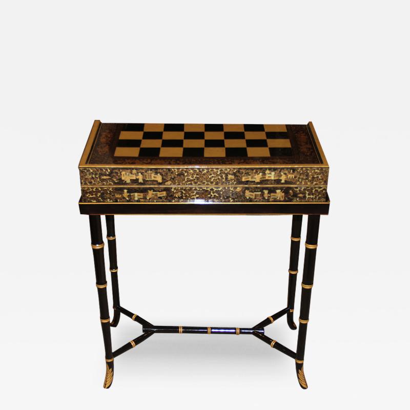 A 19th Century English Import Chinoiserie Black Lacquer Games or Cocktail Table